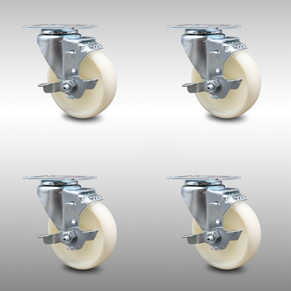 4 Inch SS Nylon Wheel Swivel Top Plate Caster Set with Brake